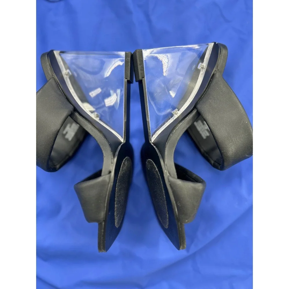 Steve Madden ISA02S1 Black Padded Clear Y2K Wedge Heel Sandals Womens 6.5M